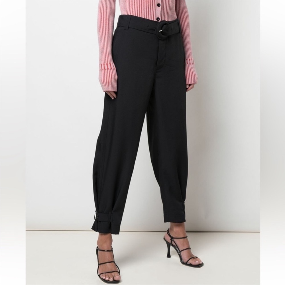 Proenza Schouler White Label Rumpled Black Pique Belted Pants size 10